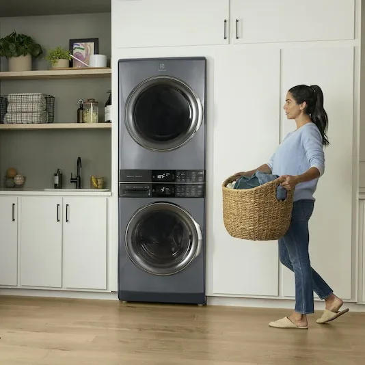 stackable washer dryer in laundry room