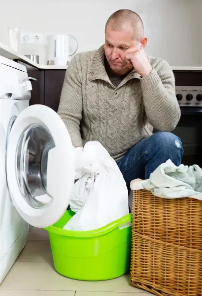washing machine repair man frustrated