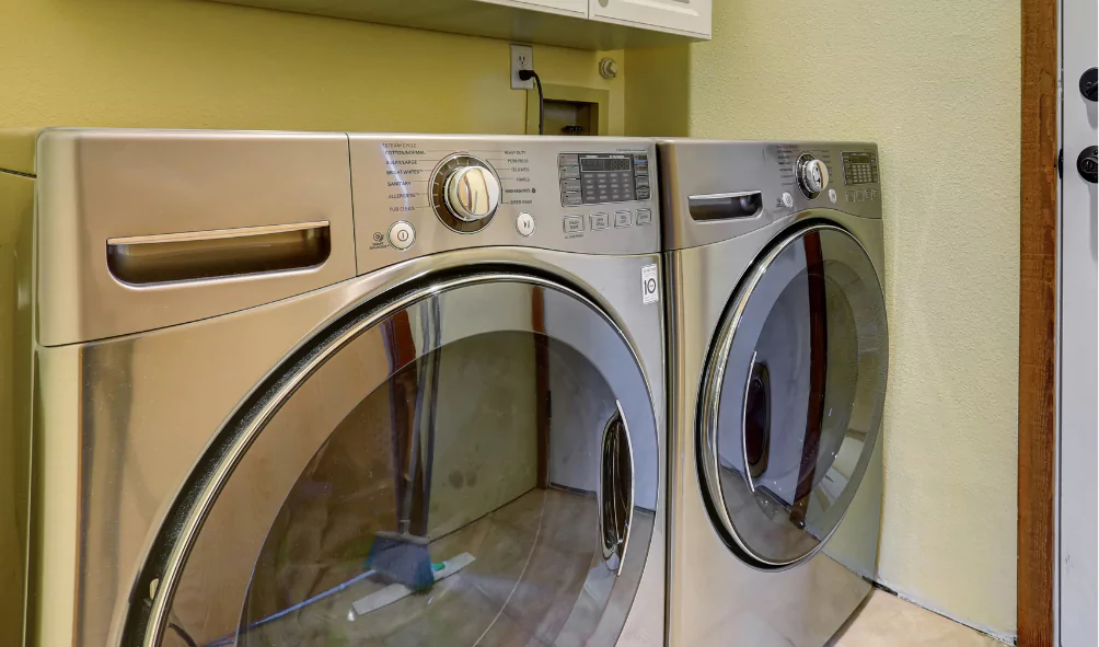 washer and dryer set yellow room