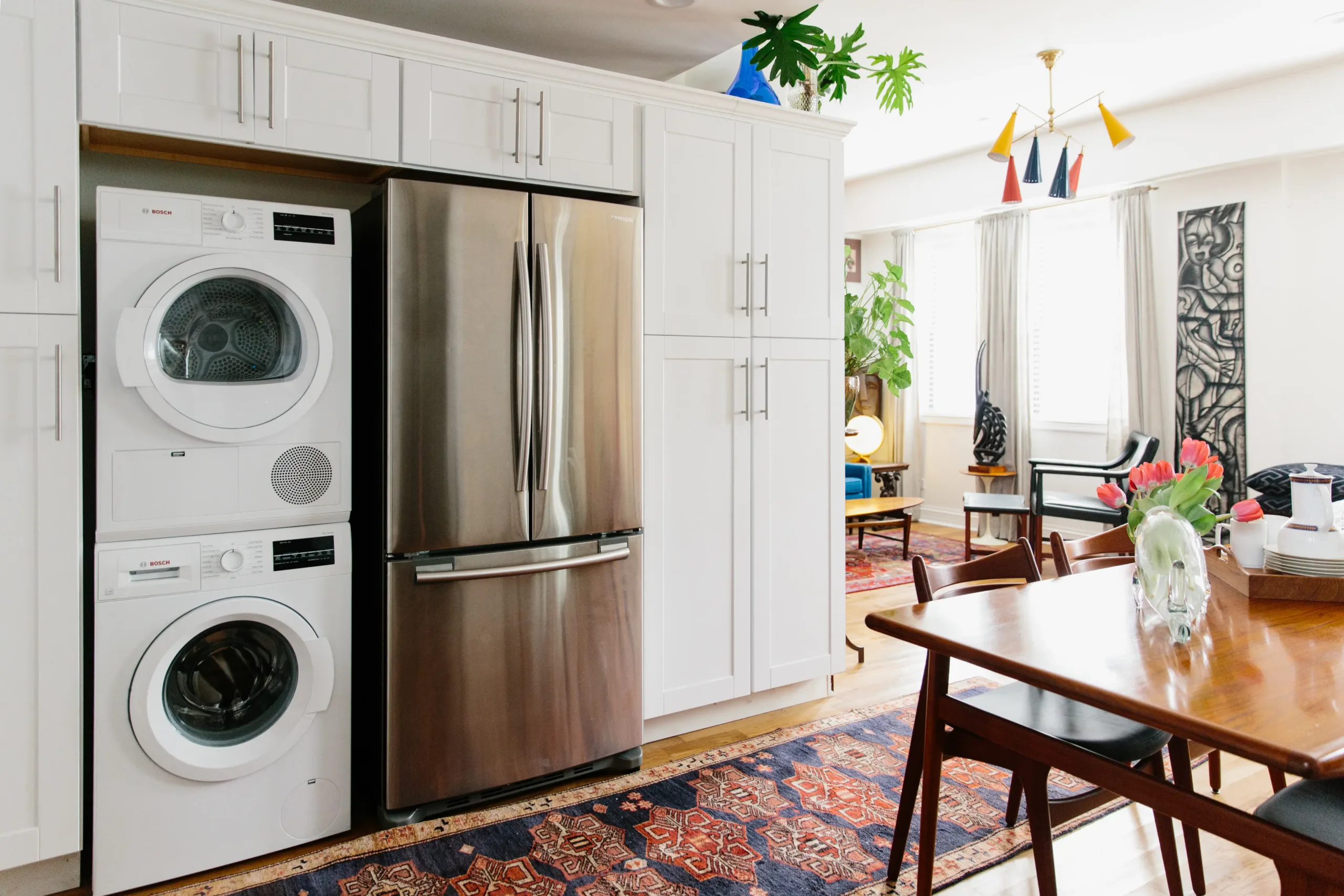 stacked washer dryer combo in kitchen