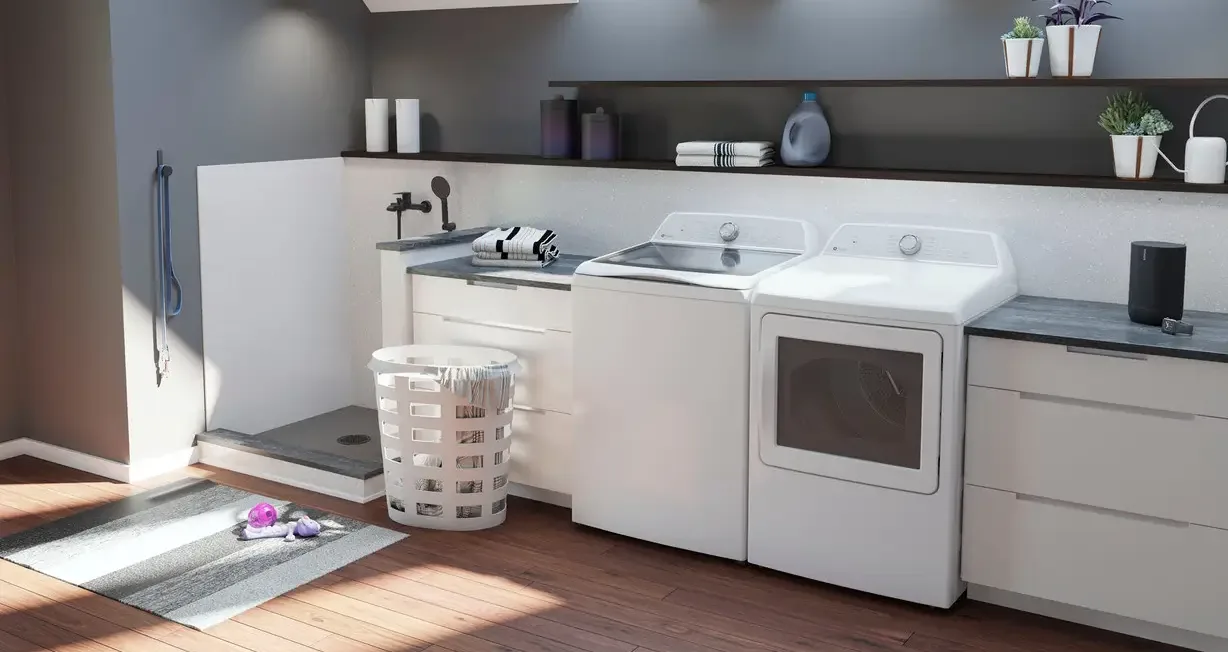 ge dryer washer combo in laundry room